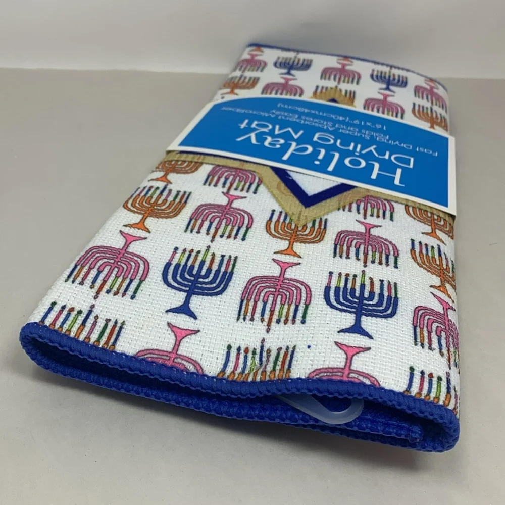 Hannukah Holiday Drying Mat Fast Drying, Absorbent Microfiber Folds new 16”x19” - Picture 5 of 9